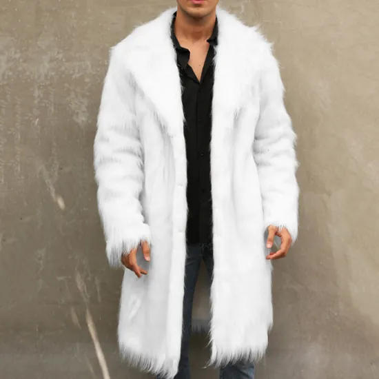 Discount OUKU Men's Winter Coat Winter Jacket Faux Fur Coat Outdoor Daily Wear Warm Pocket Fall Winter Plain Fashion Streetwear Lapel Regular Black White Yellow Brown Light Grey Jacket