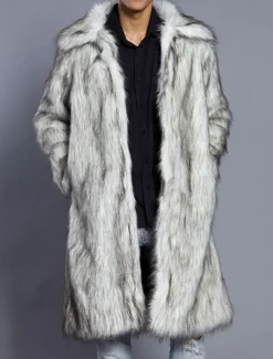 Best OUKU Men's Winter Coat Winter Jacket Fur Coat Daily Wear Vacation Soft Outdoor Pocket Winter Pure Color Warm Ups Comfort Lapel Black White Brown Light Grey Dark Coffee Jacket