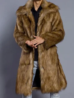 Best OUKU Men's Winter Coat Winter Jacket Fur Coat Daily Wear Vacation Soft Outdoor Pocket Winter Pure Color Warm Ups Comfort Lapel Black White Brown Light Grey Dark Coffee Jacket