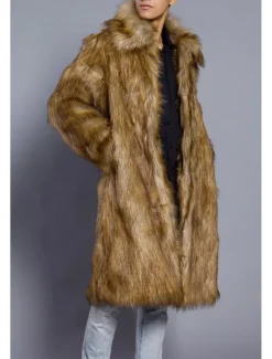 Best OUKU Men's Winter Coat Winter Jacket Fur Coat Daily Wear Vacation Soft Outdoor Pocket Winter Pure Color Warm Ups Comfort Lapel Black White Brown Light Grey Dark Coffee Jacket