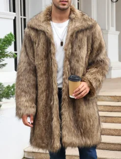 Best OUKU Men's Winter Coat Winter Jacket Fur Coat Daily Wear Vacation Soft Outdoor Pocket Winter Pure Color Warm Ups Comfort Lapel Black White Brown Light Grey Dark Coffee Jacket