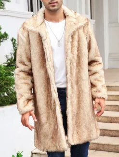 Best OUKU Men's Winter Coat Winter Jacket Fur Coat Daily Wear Vacation Soft Outdoor Pocket Winter Pure Color Warm Ups Comfort Lapel Black White Brown Light Grey Dark Coffee Jacket