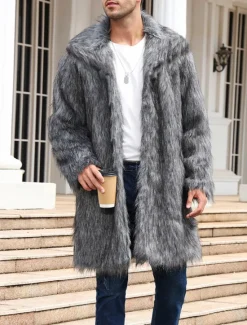 Best OUKU Men's Winter Coat Winter Jacket Fur Coat Daily Wear Vacation Soft Outdoor Pocket Winter Pure Color Warm Ups Comfort Lapel Black White Brown Light Grey Dark Coffee Jacket