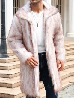 Best OUKU Men's Winter Coat Winter Jacket Fur Coat Daily Wear Vacation Soft Outdoor Pocket Winter Pure Color Warm Ups Comfort Lapel Black White Brown Light Grey Dark Coffee Jacket