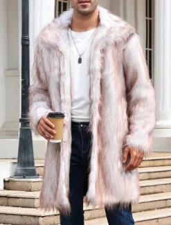 Best OUKU Men's Winter Coat Winter Jacket Fur Coat Daily Wear Vacation Soft Outdoor Pocket Winter Pure Color Warm Ups Comfort Lapel Black White Brown Light Grey Dark Coffee Jacket