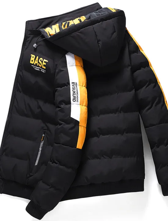 OUKU Men's Winter Coat Winter Jacket Puffer Jacket Quilted Jacket Pocket Full Zip Print Outdoor Street Daily Regular Sporty Casual Warm Breathable Fall Winter Letter Black Yellow Red Khaki Puffer Jacket