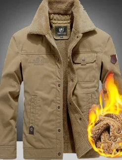 New OUKU Men's Winter Coat Winter Jacket Outdoor Street Thermal Warm Breathable Fur Trim Pocket Fall Winter Solid Color Sporty Casual Turndown Long Cotton Regular Fit Army Green Navy Blue Khaki Jacket