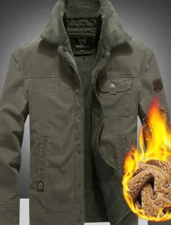 New OUKU Men's Winter Coat Winter Jacket Outdoor Street Thermal Warm Breathable Fur Trim Pocket Fall Winter Solid Color Sporty Casual Turndown Long Cotton Regular Fit Army Green Navy Blue Khaki Jacket