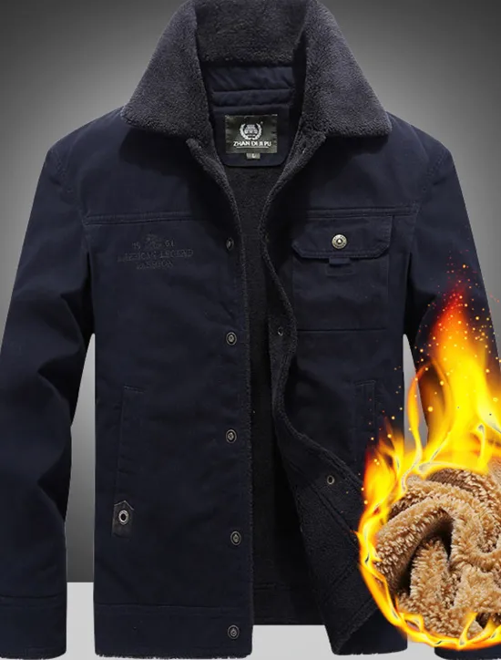 New OUKU Men's Winter Coat Winter Jacket Outdoor Street Thermal Warm Breathable Fur Trim Pocket Fall Winter Solid Color Sporty Casual Turndown Long Cotton Regular Fit Army Green Navy Blue Khaki Jacket