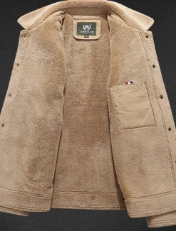 New OUKU Men's Winter Coat Winter Jacket Outdoor Street Thermal Warm Breathable Fur Trim Pocket Fall Winter Solid Color Sporty Casual Turndown Long Cotton Regular Fit Army Green Navy Blue Khaki Jacket