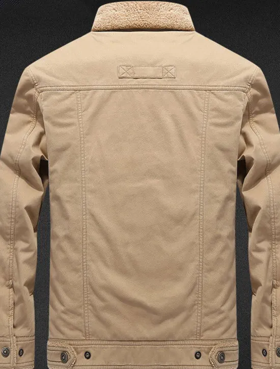New OUKU Men's Winter Coat Winter Jacket Outdoor Street Thermal Warm Breathable Fur Trim Pocket Fall Winter Solid Color Sporty Casual Turndown Long Cotton Regular Fit Army Green Navy Blue Khaki Jacket