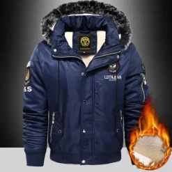 Hot OUKU Men's Winter Coat Winter Jacket Parka Embroidered Fleece Hoodie Fur Trim Daily Regular Casual Thermal Warm Winter Plain Black Red Royal Blue Puffer Jacket