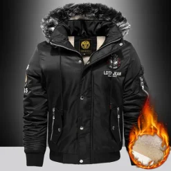 Hot OUKU Men's Winter Coat Winter Jacket Parka Embroidered Fleece Hoodie Fur Trim Daily Regular Casual Thermal Warm Winter Plain Black Red Royal Blue Puffer Jacket