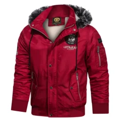 Hot OUKU Men's Winter Coat Winter Jacket Parka Embroidered Fleece Hoodie Fur Trim Daily Regular Casual Thermal Warm Winter Plain Black Red Royal Blue Puffer Jacket