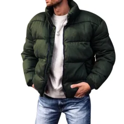 OUKU Men's Winter Coat Winter Jacket Puffer Jacket Cardigan Pocket Zipper Pocket Going out Casual Daily Hiking Windproof Warm Winter Pure Color Black Red Light Grey Army Green Puffer Jacket