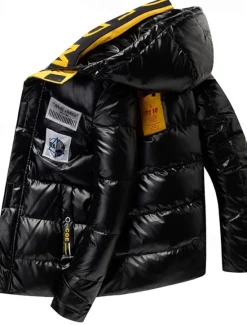 Sale OUKU Men's Winter Coat Winter Jacket Puffer Jacket Quilted Jacket Pocket Office & Career Date Casual Daily Warm Outdoor Casual Winter Printed Silver Black Puffer Jacket