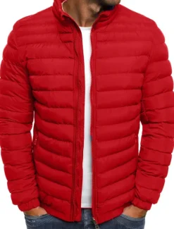Hot OUKU Men's Winter Coat Winter Jacket Puffer Jacket Quilted Jacket Classic Style Casual Warm Winter Solid Color Light Blue Navy Big red Grass Green Puffer Jacket