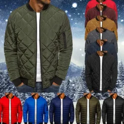 Sale OUKU Men's Winter Coat Winter Jacket Puffer Jacket Quilted Jacket Casual Warm Winter Solid Color Classic & Timeless Navy Wine Red ArmyGreen Black Red Jacket