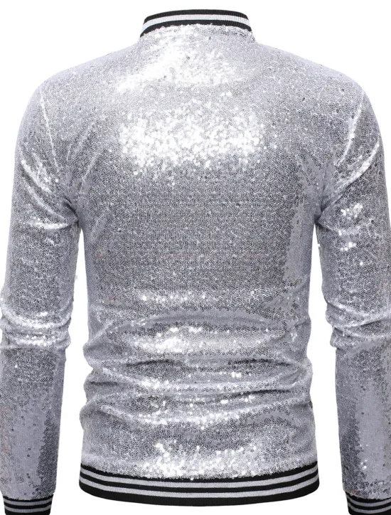 Outlet OUKU Men's Winter Coat Winter Jacket Transition Jacket Jacket Daily Spring & Summer Fall & Winter Sequin Basic Stand Collar Regular Regular Fit Silver Black Wine Royal Blue Gold Jacket