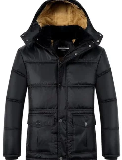 Sale OUKU Men's Winter Coat Winter Jacket Puffer Jacket Quilted Jacket Camping & Hiking Warm Winter Solid Color Bright Black Black Puffer Jacket