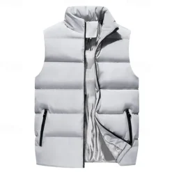 New OUKU Men's Winter Coat Winter Jacket Puffer Vest Gilet Quilted Vest Cardigan Casual Camping & Hiking Winter Pocket Polyester Windproof Warm Casual Solid / Plain Color Standing Collar Black Red Blue Gray