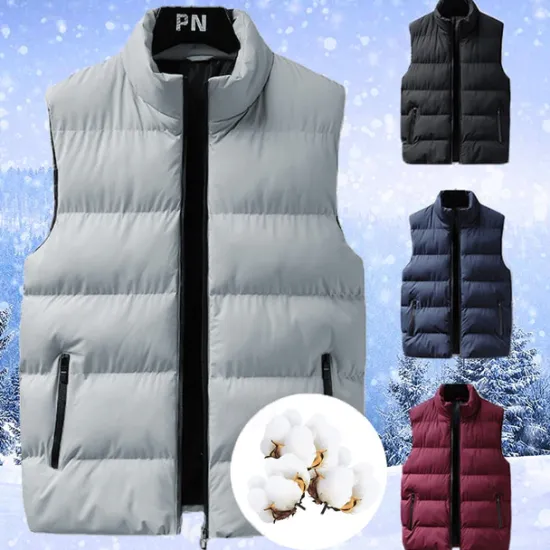 New OUKU Men's Winter Coat Winter Jacket Puffer Vest Gilet Quilted Vest Cardigan Casual Camping & Hiking Winter Pocket Polyester Windproof Warm Casual Solid / Plain Color Standing Collar Black Red Blue Gray