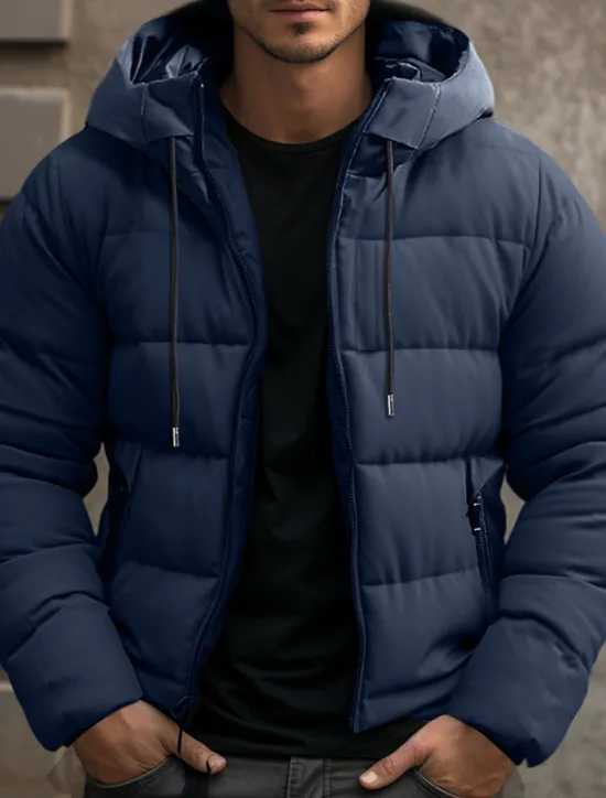 Hot OUKU Men's Winter Coat Winter Jacket Puffer Jacket Zipper Pocket Polyster Pocket Outdoor Date Casual Daily Regular Fashion Casual Windproof Warm Winter Plain Black Blue Gray Puffer Jacket