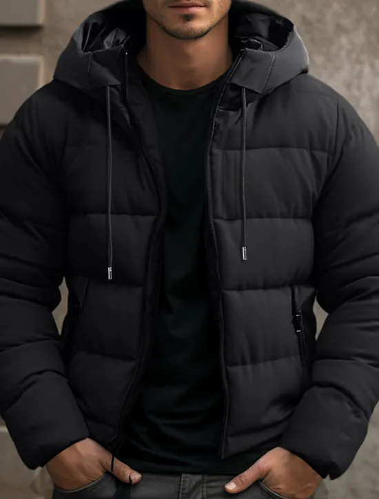 Hot OUKU Men's Winter Coat Winter Jacket Puffer Jacket Zipper Pocket Polyster Pocket Outdoor Date Casual Daily Regular Fashion Casual Windproof Warm Winter Plain Black Blue Gray Puffer Jacket