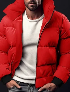 Best OUKU Men's Winter Coat Winter Jacket Puffer Jacket Zipper Pocket Polyster Pocket Office & Career Date Casual Daily Regular Keep Warm Thermal Warm Windproof Outdoor Winter Solid / Plain Color Black Red
