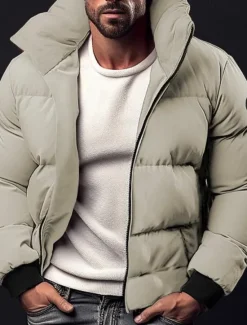 Best OUKU Men's Winter Coat Winter Jacket Puffer Jacket Zipper Pocket Polyster Pocket Office & Career Date Casual Daily Regular Keep Warm Thermal Warm Windproof Outdoor Winter Solid / Plain Color Black Red