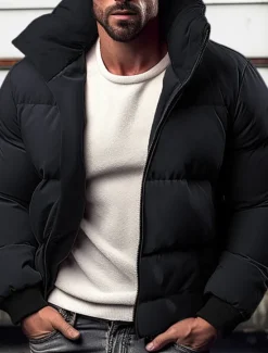 Best OUKU Men's Winter Coat Winter Jacket Puffer Jacket Zipper Pocket Polyster Pocket Office & Career Date Casual Daily Regular Keep Warm Thermal Warm Windproof Outdoor Winter Solid / Plain Color Black Red