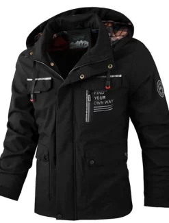 Hot OUKU Men's Winter Coat Winter Jacket Sport Coat Raincoat Outdoor Camping & Hiking Waterproof Windbreaker Zipper Pocket Fall Winter Solid Color Fashion Streetwear Hooded Regular Wine Black White Army Green