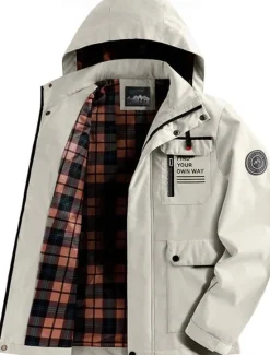 Hot OUKU Men's Winter Coat Winter Jacket Sport Coat Raincoat Outdoor Camping & Hiking Waterproof Windbreaker Zipper Pocket Fall Winter Solid Color Fashion Streetwear Hooded Regular Wine Black White Army Green