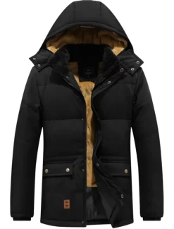 OUKU Men's Winter Coat Winter Jacket Puffer Jacket Fleece Jacket Zipper Pocket Polyster Pocket Outdoor Date Casual Daily Regular Fashion Casual Windproof Warm Winter Plain Puffer Jacket Black