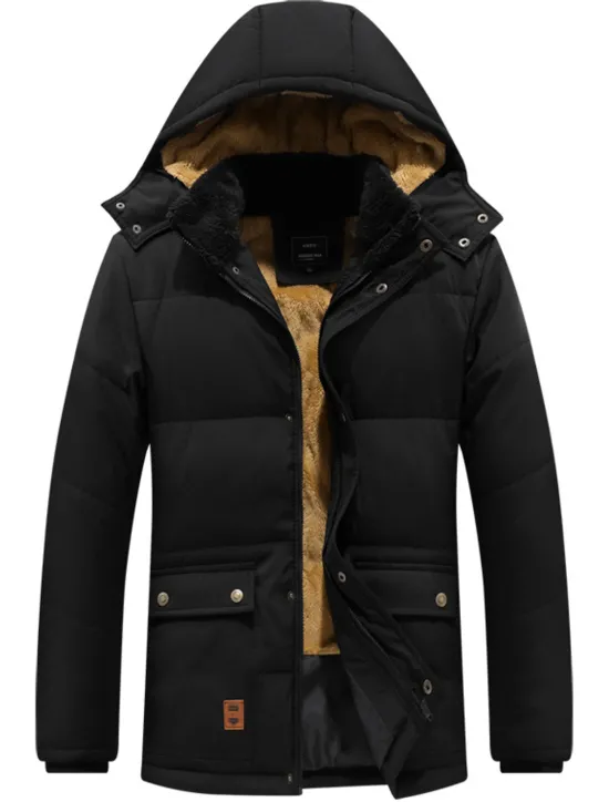 OUKU Men's Winter Coat Winter Jacket Puffer Jacket Fleece Jacket Zipper Pocket Polyster Pocket Outdoor Date Casual Daily Regular Fashion Casual Windproof Warm Winter Plain Puffer Jacket Black