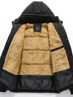 OUKU Men's Winter Coat Winter Jacket Puffer Jacket Fleece Jacket Zipper Pocket Polyster Pocket Outdoor Date Casual Daily Regular Fashion Casual Windproof Warm Winter Plain Puffer Jacket Black