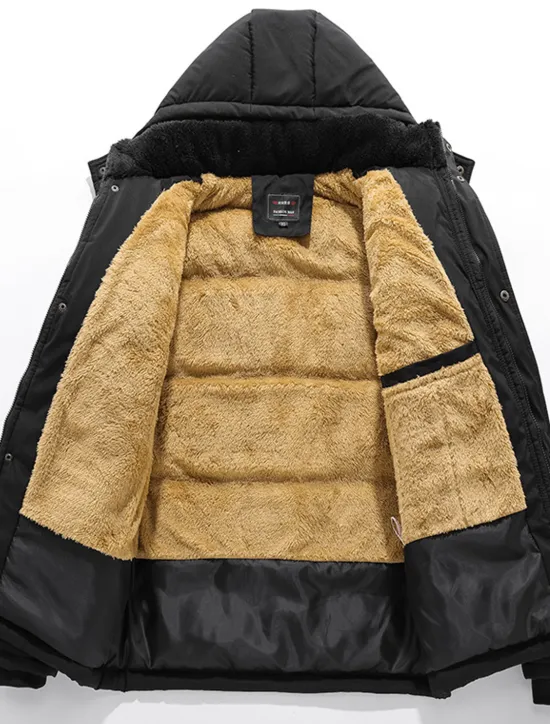OUKU Men's Winter Coat Winter Jacket Puffer Jacket Fleece Jacket Zipper Pocket Polyster Pocket Outdoor Date Casual Daily Regular Fashion Casual Windproof Warm Winter Plain Puffer Jacket Black