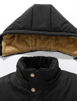 OUKU Men's Winter Coat Winter Jacket Puffer Jacket Fleece Jacket Zipper Pocket Polyster Pocket Outdoor Date Casual Daily Regular Fashion Casual Windproof Warm Winter Plain Puffer Jacket Black