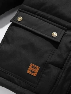 OUKU Men's Winter Coat Winter Jacket Puffer Jacket Fleece Jacket Zipper Pocket Polyster Pocket Outdoor Date Casual Daily Regular Fashion Casual Windproof Warm Winter Plain Puffer Jacket Black