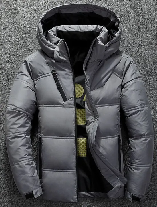 New OUKU Men's Winter Coat Winter Jacket Down Jacket Puffer Jacket Pocket Office & Career Date Casual Daily Outdoor Casual Sports Winter Solid / Plain Color Dark Grey Black Puffer Jacket