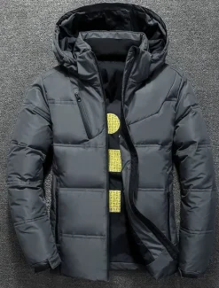 New OUKU Men's Winter Coat Winter Jacket Down Jacket Puffer Jacket Pocket Office & Career Date Casual Daily Outdoor Casual Sports Winter Solid / Plain Color Dark Grey Black Puffer Jacket