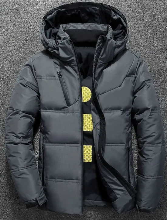 New OUKU Men's Winter Coat Winter Jacket Down Jacket Puffer Jacket Pocket Office & Career Date Casual Daily Outdoor Casual Sports Winter Solid / Plain Color Dark Grey Black Puffer Jacket