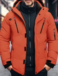 Discount OUKU Men's Winter Coat Winter Jacket Puffer Jacket Zipper Pocket Polyster Pocket Outdoor Date Casual Daily Regular Fashion Casual Thermal Warm Windproof Winter Plain Black Blue Orange Army Green Puffer