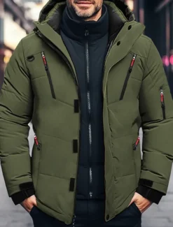 Discount OUKU Men's Winter Coat Winter Jacket Puffer Jacket Zipper Pocket Polyster Pocket Outdoor Date Casual Daily Regular Fashion Casual Thermal Warm Windproof Winter Plain Black Blue Orange Army Green Puffer