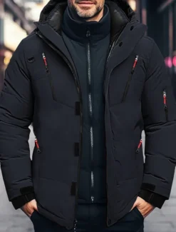 Discount OUKU Men's Winter Coat Winter Jacket Puffer Jacket Zipper Pocket Polyster Pocket Outdoor Date Casual Daily Regular Fashion Casual Thermal Warm Windproof Winter Plain Black Blue Orange Army Green Puffer