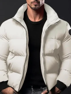 Best OUKU Men's Winter Coat Winter Jacket Puffer Jacket Zipper Pocket Polyster Pocket Outdoor Date Casual Daily Regular Fashion Casual Thermal Warm Windproof Winter Plain Black Red Army Green Gray Puffer Jacket