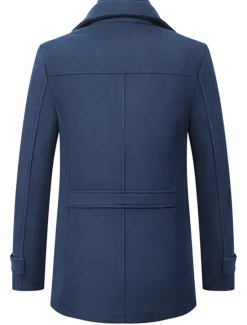 Outlet OUKU Men's Winter Coat Wool Coat Overcoat Short Coat Business Casual Fall & Winter Wool Blend Outerwear Clothing Apparel Basic Solid Colored Notch lapel collar Zipper