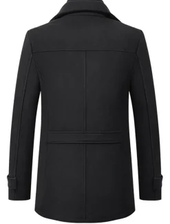 Outlet OUKU Men's Winter Coat Wool Coat Overcoat Short Coat Business Casual Fall & Winter Wool Blend Outerwear Clothing Apparel Basic Solid Colored Notch lapel collar Zipper