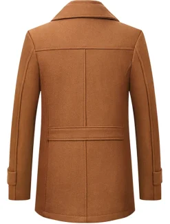 Outlet OUKU Men's Winter Coat Wool Coat Overcoat Short Coat Business Casual Fall & Winter Wool Blend Outerwear Clothing Apparel Basic Solid Colored Notch lapel collar Zipper