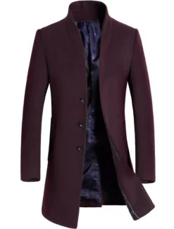 Online OUKU Men's Winter Coat Wool Coat Overcoat Outdoor Business Fall & Winter Wool Windproof Warm Outerwear Clothing Apparel Modern Style Solid Colored Stand Collar Single Breasted